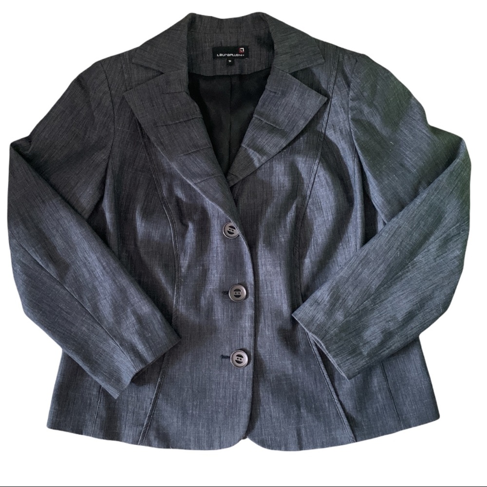 HOST PICK LauraPlus Classic Grey Black Suit Jacket Pleated Collared Lined